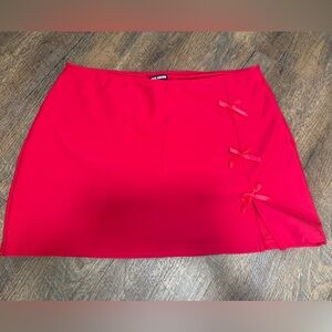 Red Mini Skirt with Bow Accents